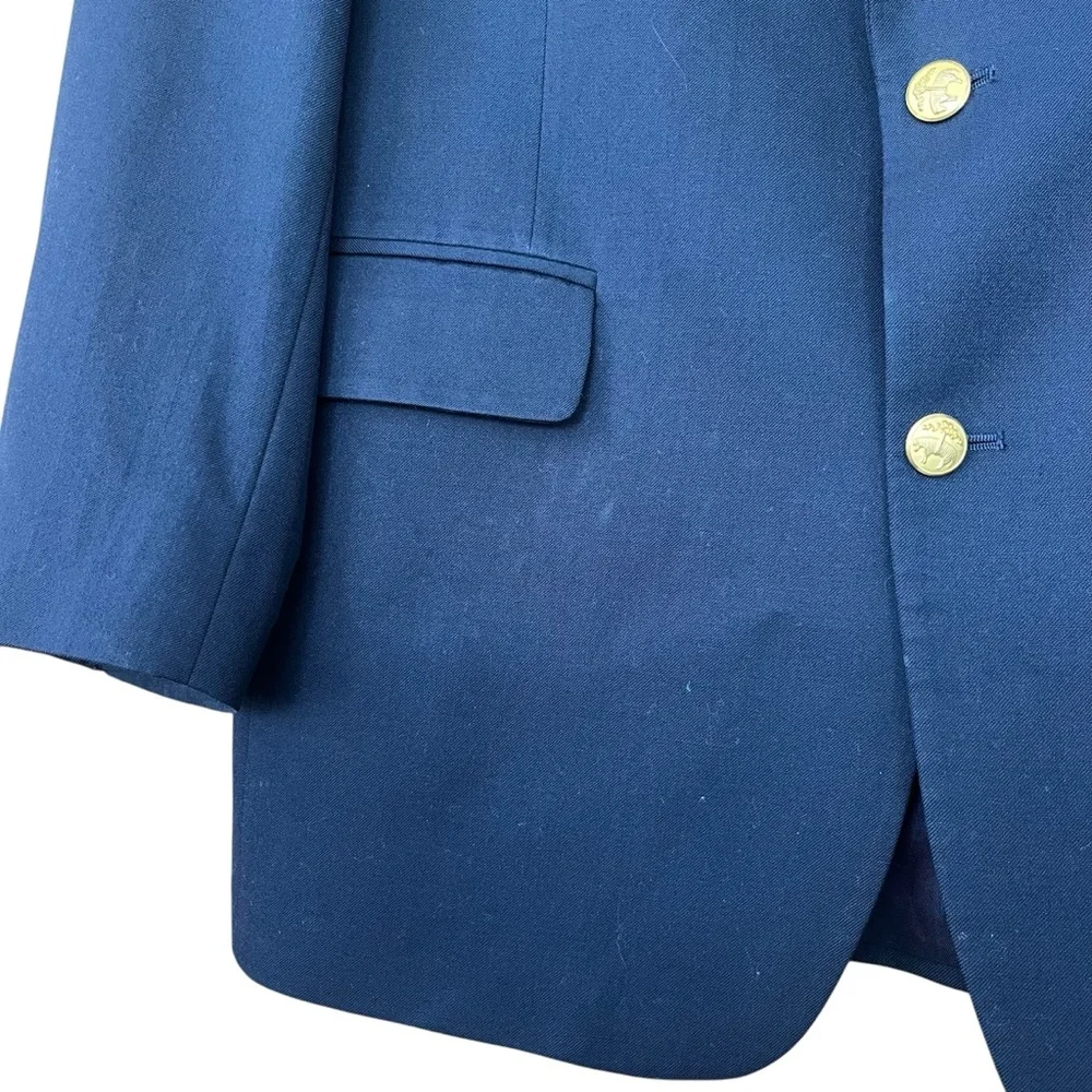 Brooks Brothers Brooksease Mens Size 42L Navy Blue Gold Buttons 100% Wool Blazer